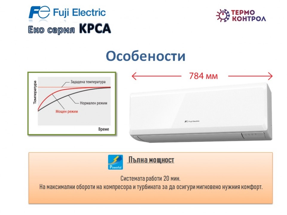 Fuji Electric Еко серия Стенен тип инвертор,  RSG09KPCA капацитет 9 000 Btu, R32, 2.5 kW