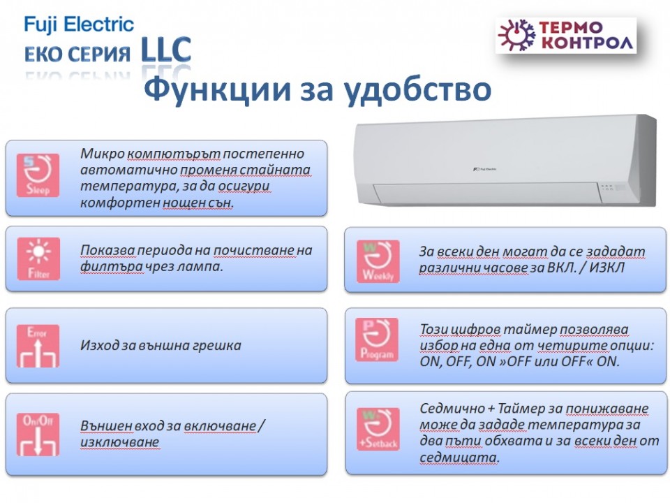 Fuji Electric Стенен тип инвертор, RSG09LLCC капацитет 9 000 Btu, R410A, 2.5 kW