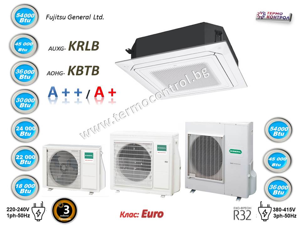 Циркулационна касета за скрит таванен монтаж, Fujitsu General AUXG24KRLB/AOHG24KBTB клас EURO