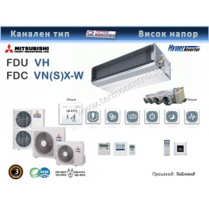 Канален тип оборудване, висок напор Mitsubishi Heavy - Hyper inverter  FDU 125 VH / FDC 125 VNX-W,  42 000 Btu