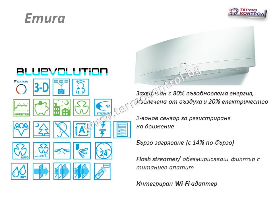 Daikin Дизайнерска серия Emura, Стенен тип FTXJ20AW / MS + RXJ20A, капацитет 7 000 Btu, R32, 2.0 kW